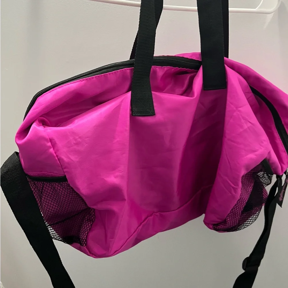 Bright Pink Light Weight Women's Tote Bag with Black Accents: Zippers - Picture 3 of 9